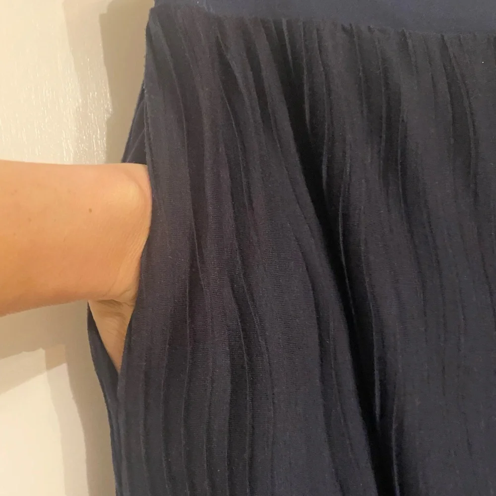 Anthropologie navy plisse wide leg pant. - Picture 4 of 7